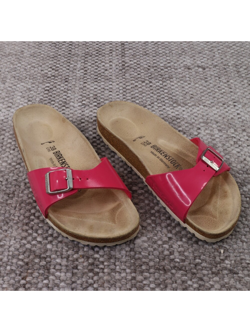 Birkenstock Madrid Sandals Womens 38 L7M5‎ Hot Pink Patent Slide Cork Shoes US 7